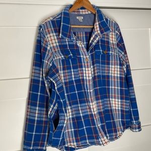 LL Bean Women's 1912 Overshirt Shacket XL Pockets. Deep Sapphire Plaid.